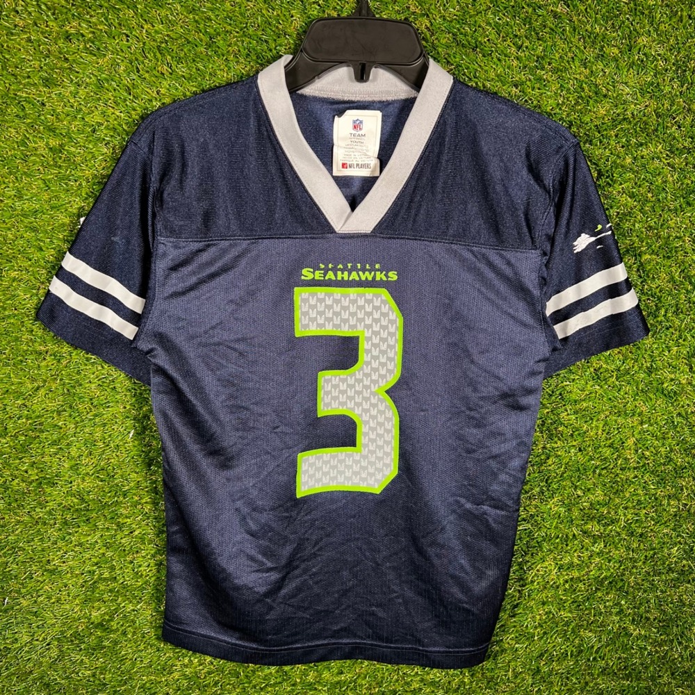 NFL Seattle Seahawks Russell Wilson 3 Youth Medium 10/12 Navy Football Jersey